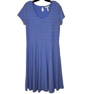 Matilda Jane Blue Striped Short Sleeve Fit & Flare Midi Dress Large Women's